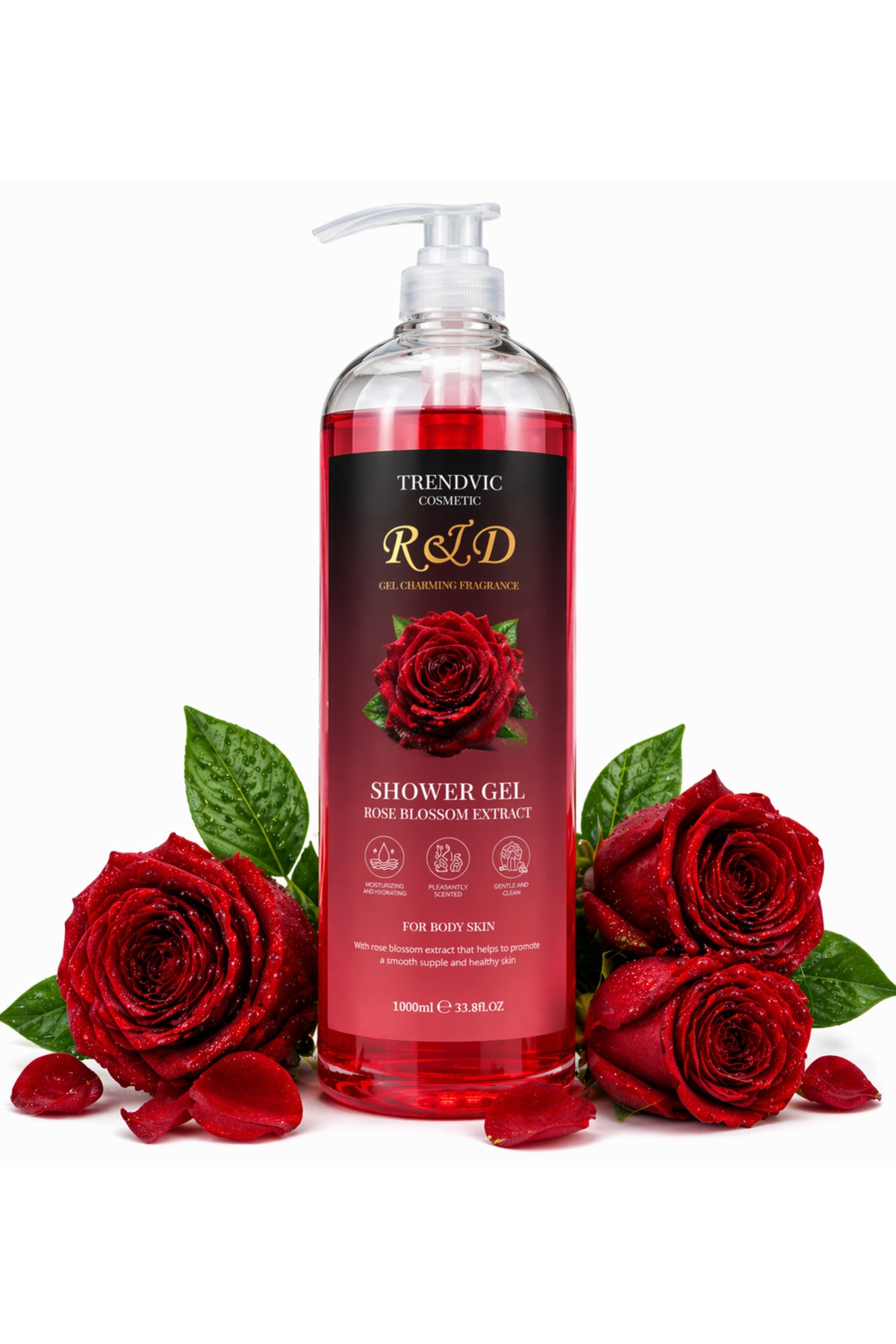 Gel de Duș Trendvic Cosmetic – Extract de Flori de Trandafir, 1000 ml