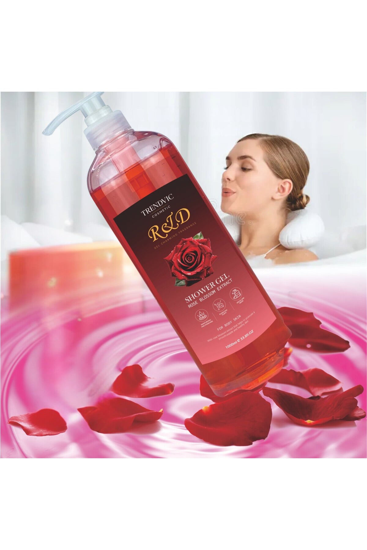 Gel de Duș Trendvic Cosmetic – Extract de Flori de Trandafir, 1000 ml