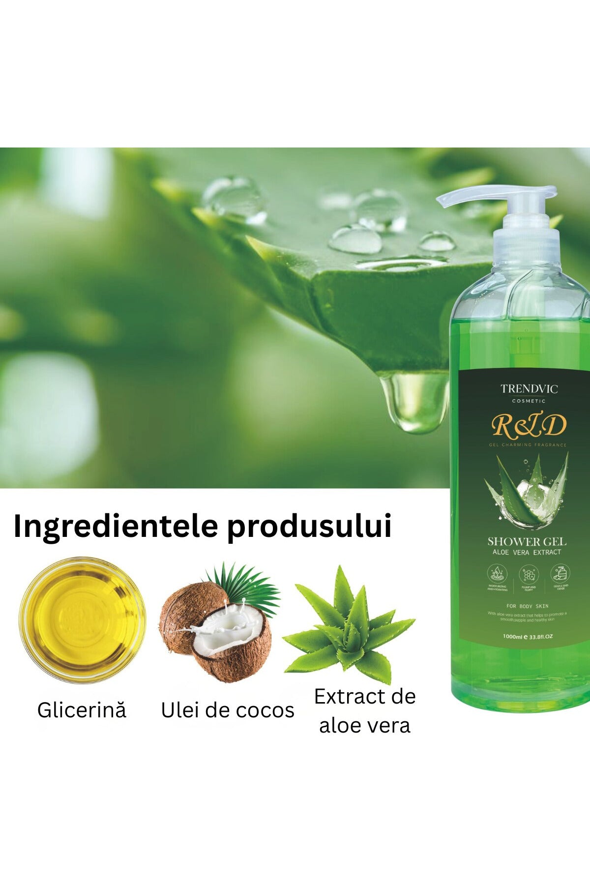 Gel de Duș Trendvic Cosmetic – Extract de Aloe Vera, 1000 ml