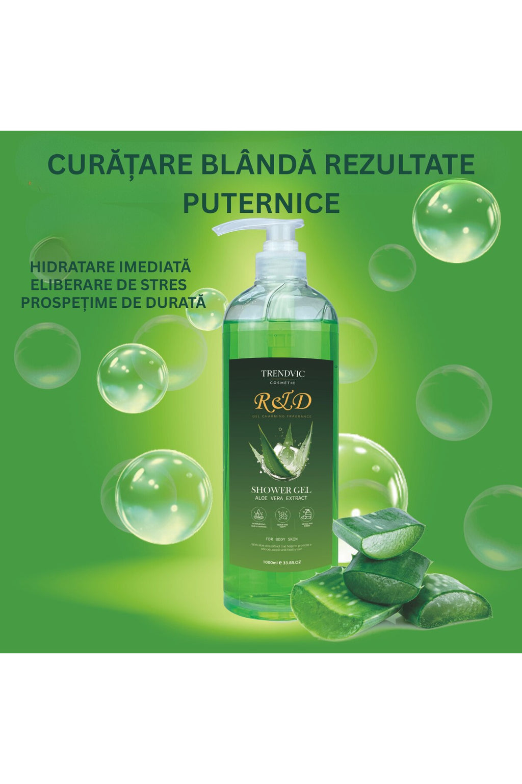 Gel de Duș Trendvic Cosmetic – Extract de Aloe Vera, 1000 ml