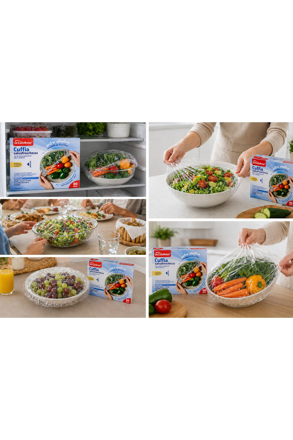 Setahome Huse Elastice Alimentare 60 Buc – Extra Elastice, Reutilizabile, 10–42 cm, Conservare Alimente
