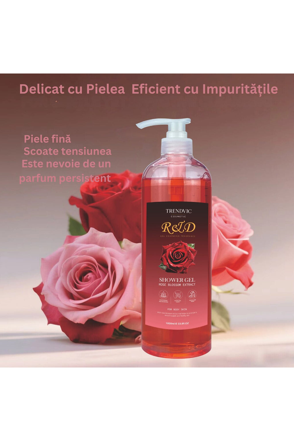 Gel de Duș Trendvic Cosmetic – Extract de Flori de Trandafir, 1000 ml