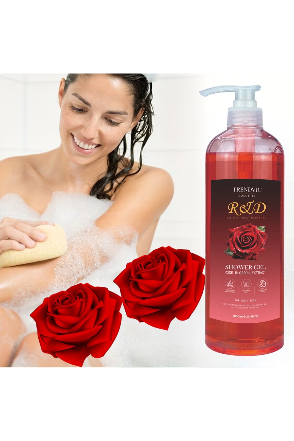 Gel de Duș Trendvic Cosmetic – Extract de Flori de Trandafir, 1000 ml