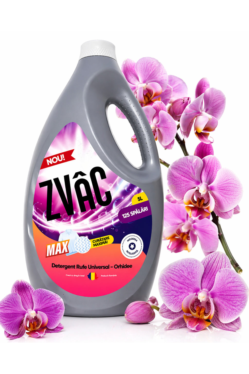 Detergent lichid ZVAC MAX Universal 5L, 125 spalari, parfum orhidee, pentru rufe albe si colorate