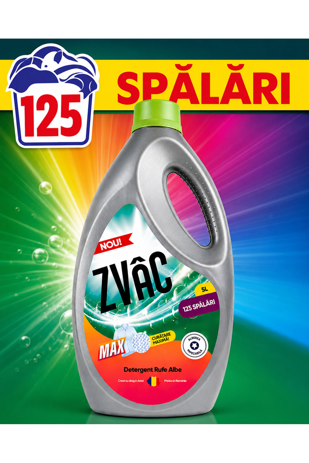 Zvac detergent lichid rufe albe 5L, protectie tesaturi, 125 spalari