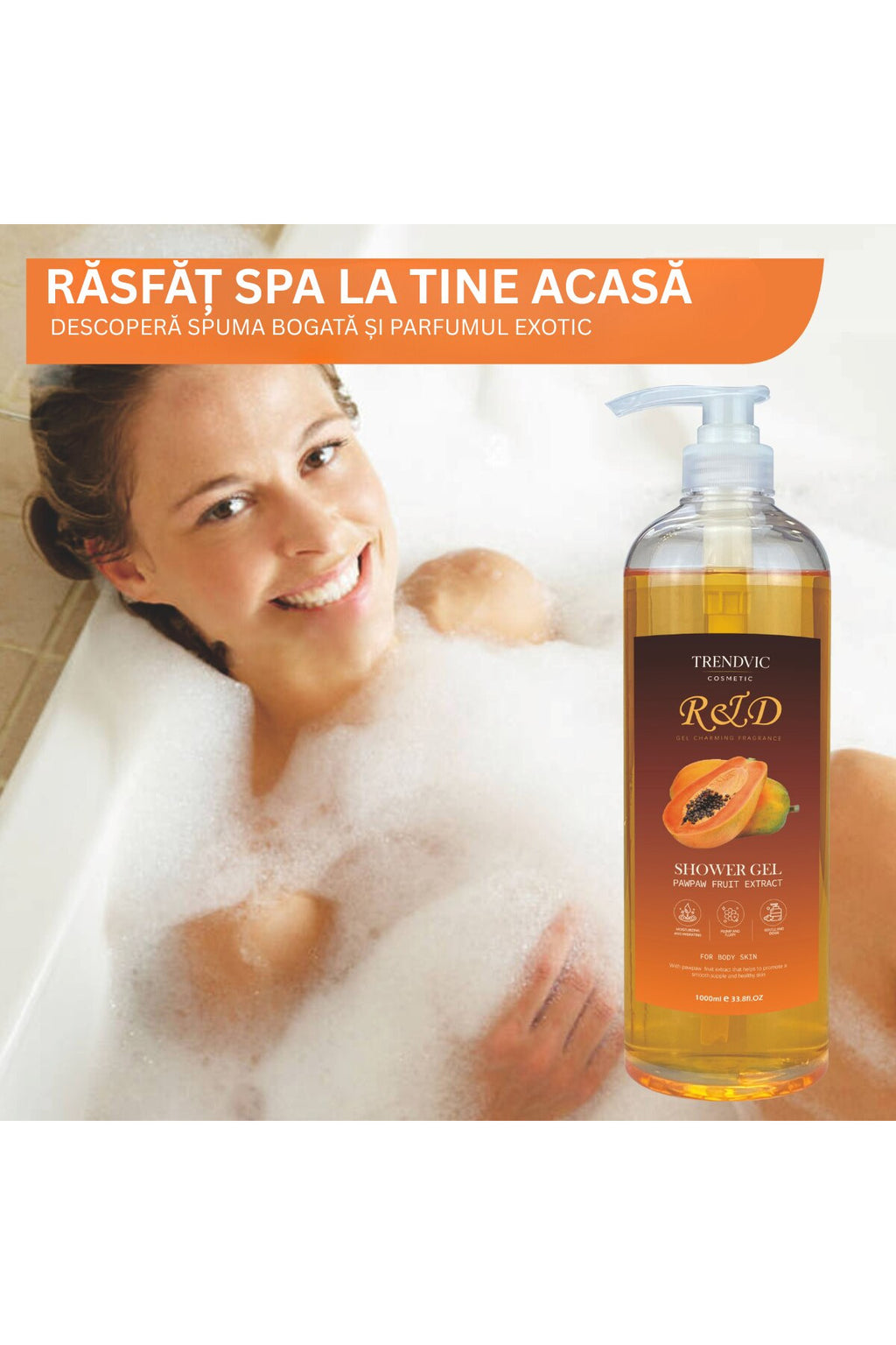 Gel de Duș Trendvic Cosmetic – Extract de Papaya, 1000 ml