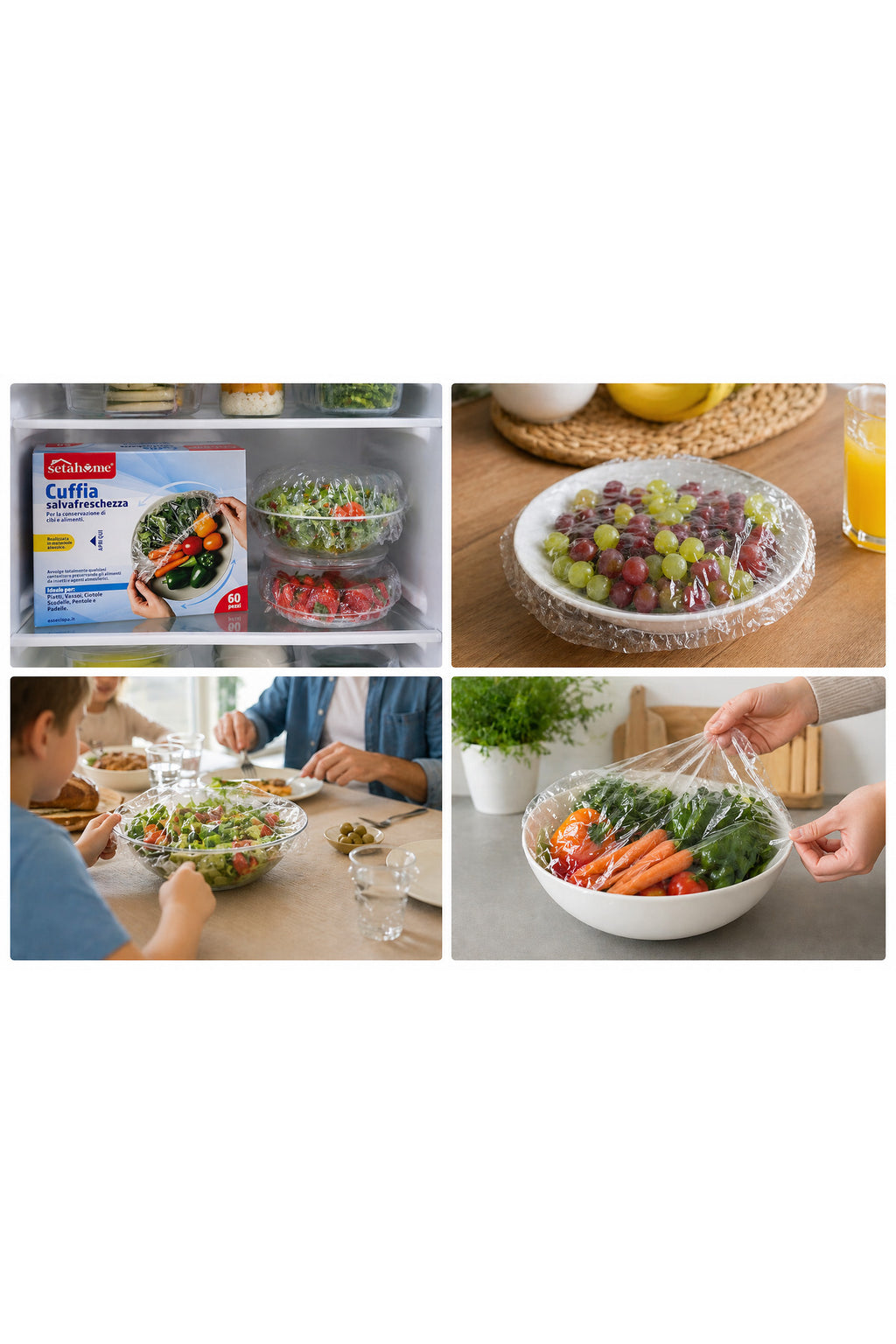Setahome Huse Elastice Alimentare 60 Buc – Extra Elastice, Reutilizabile, 10–42 cm, Conservare Alimente