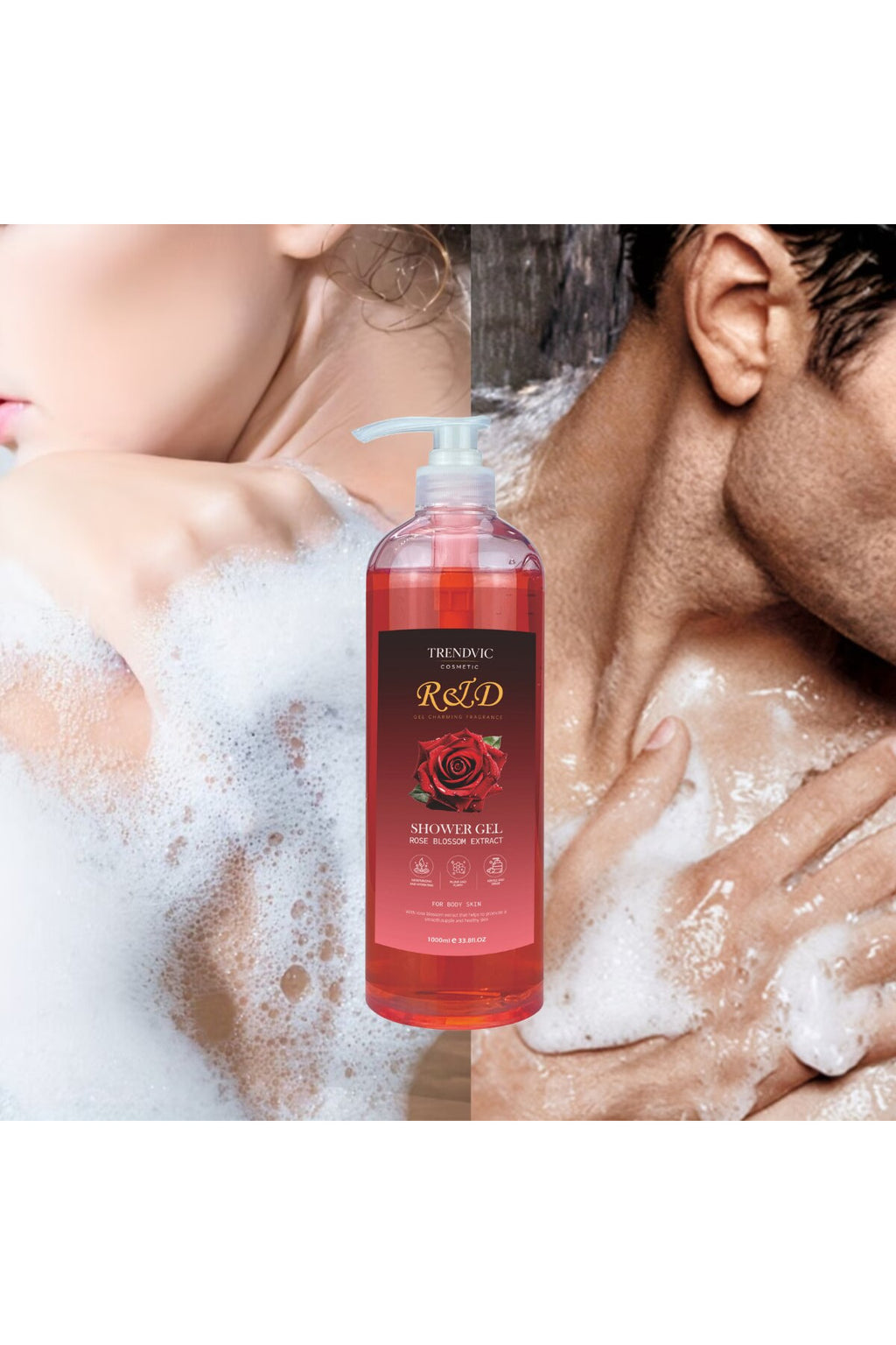Gel de Duș Trendvic Cosmetic – Extract de Flori de Trandafir, 1000 ml