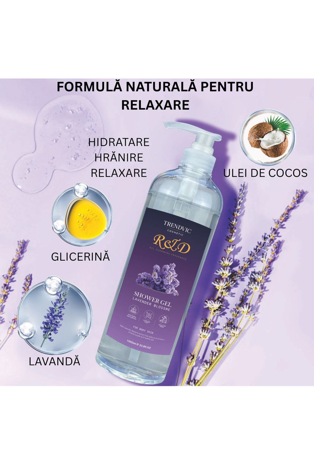 Gel de Duș Trendvic Cosmetic – Lavandă, 1000 ml
