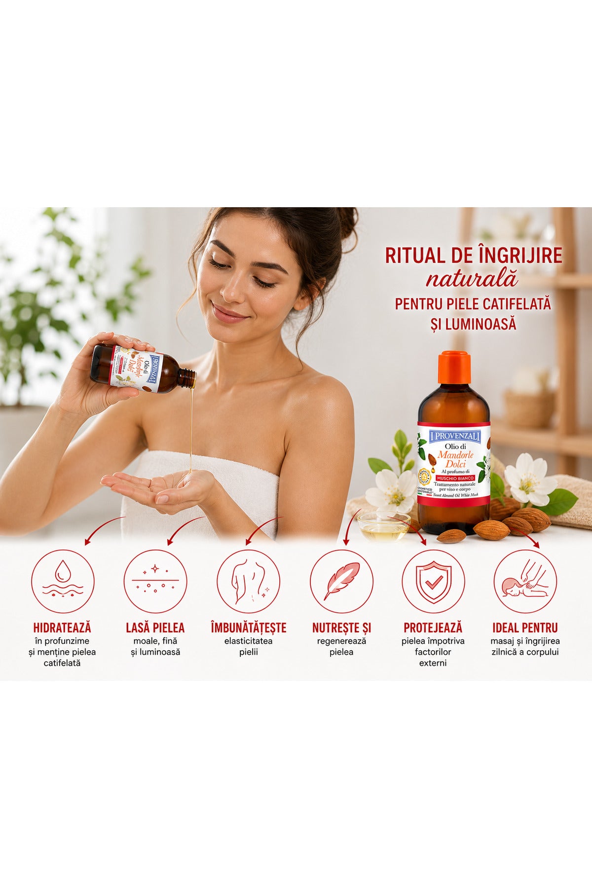 – Ulei de Migdale Dulci cu parfum de Mosc Alb (White Musk) – 200 ml