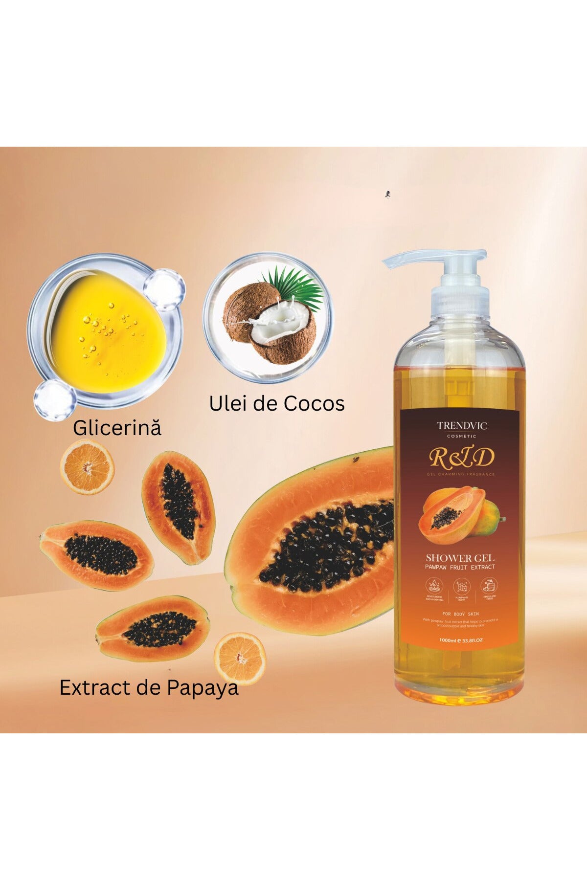 Gel de Duș Trendvic Cosmetic – Extract de Papaya, 1000 ml