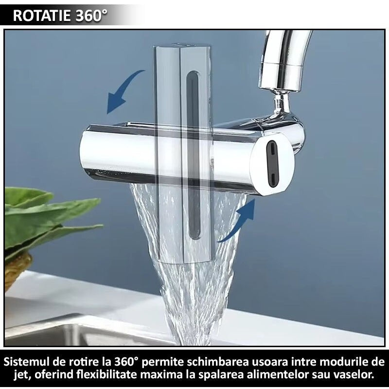 Robinet Multifuncțional 360° – 4 Modele de Jet, Economizor de Apă, Design Modern